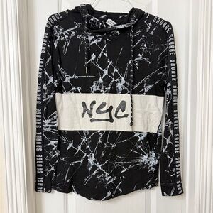 ORIGINAL GRAVITY NY Size S Hooded Graphic Men's Streetwear Long Sleeve Marbled